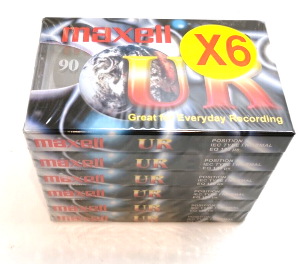 Maxell UR 90 6 Pack - 6 x 90 Minute Blank Media Audio Cassette Tape NEW & SEALED