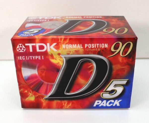 TDK D90 Normal Position IECI/Type I Blank Audio Cassette Tapes Sealed x 5 Pack